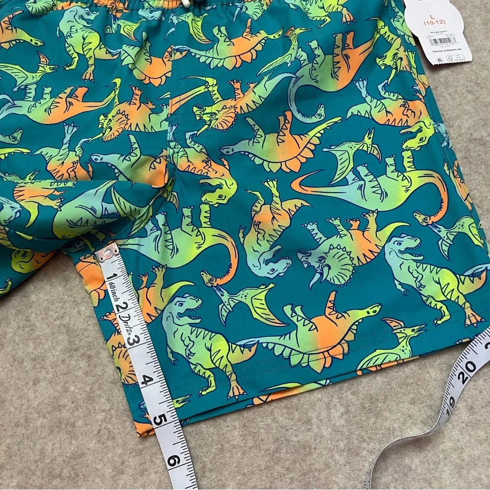 Wonder Nation Green Dinosaur UPF 50+ Swim Shorts Trunks Boys Size L(10-12) New